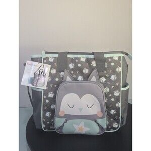 Baby Boom Owl Diaper Bag Gray Blue NWT w Changing Pad Tote Set